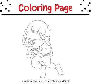 Coloring Page Outline of cartoon kid with heart. Valentine's day Coloring Book for kids.