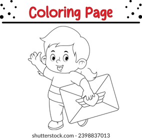 Coloring Page Outline of cartoon kid with heart. Valentine's day Coloring Book for kids.