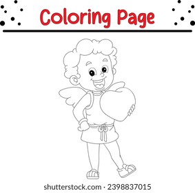 Coloring Page Outline of cartoon kid with heart. Valentine's day Coloring Book for kids.