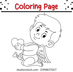 Coloring Page Outline of cartoon kid with heart. Valentine's day Coloring Book for kids.