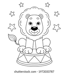 Coloring Page Outline Of cartoon lion in circus. Coloring Book for kids.