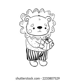 Coloring page outline of cartoon lion. Colorful vector illustration,cute animals coloring book for kids.little lion for preschool kids activity educational worksheet.