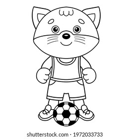 Coloring Page Outline Of cartoon little cat with soccer ball. Football game. Coloring Book for kids.