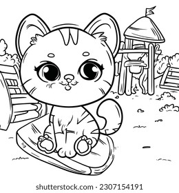 Coloring Page Outline Of cartoon little cat.