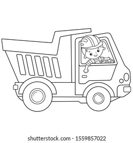 Coloring Page Outline Of cartoon lorry or dump truck. Construction vehicles. Coloring book for kids.  