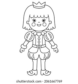 Coloring Page Outline Of cartoon lovely prince. Beautiful young king. Fairy tale hero or character. Coloring Book for kids.