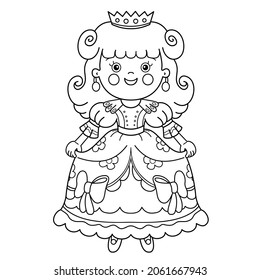 Coloring Page Outline Of Cartoon Lovely Princess. Beautiful Young Queen. Cinderella. Fairy Tale Hero Or Character. Coloring Book For Kids.