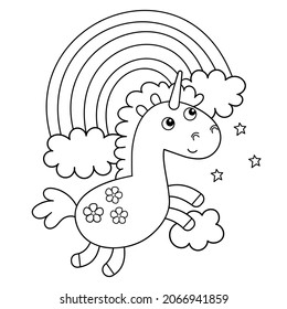 Coloring Page Outline Of cartoon lovely magic unicorn. Fairy tale hero or character. Coloring Book for kids.