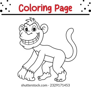 Coloring Page Outline of cartoon monkey. Animals Coloring book for kids.