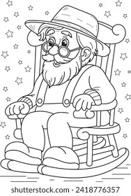 Coloring page outline of the cartoon old man in a hat. Colorful vector illustration, summers coloring book for kids.