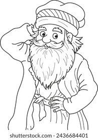 Coloring page outline of the cartoon old man in hat. Colorful vector illustration, summers coloring book for kids.