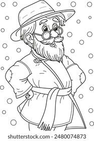 Coloring page outline of the cartoon old man in a hat. Colorful vector illustration, summers coloring book for kids.