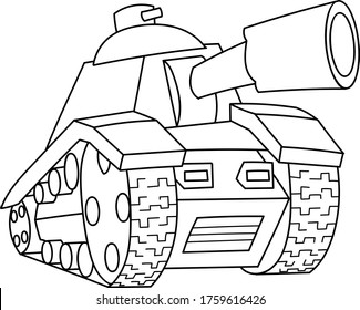 Coloring page outline of the cartoon panzer, military truck car. Colorful vector illustration, summer coloring book for kids.