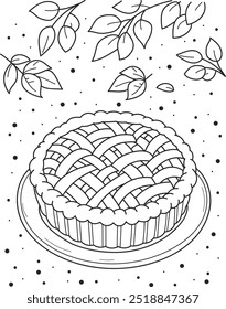 Coloring page outline of the cartoon pie. Colorful vector illustration, holidays coloring book for kids.