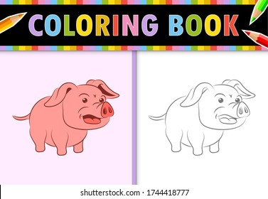 Coloring page outline of cartoon Pig. Colorful vector illustration, coloring book for kids.
