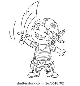 Coloring Page Outline Of Cartoon Pirate with saber. Coloring book for kids.