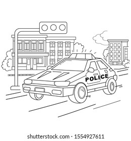 Coloring Page Outline Of cartoon police car. Police. Images transport or vehicle for children. Vector. Coloring book for kids.  