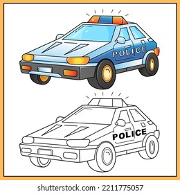 Coloring Page Outline Of cartoon police car. Images transport or vehicle for children. Coloring book for kids.  