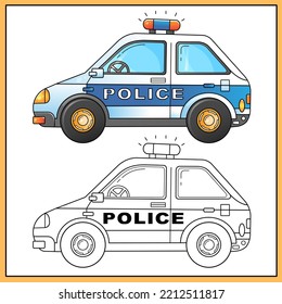 Coloring Page Outline Of cartoon police car. Images transport or vehicle for children. Coloring book for kids.  