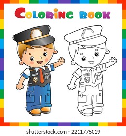 Coloring Page Outline Of cartoon policeman. Profession - police. Coloring book for kids.