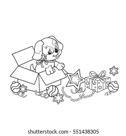 Coloring Page Outline Of cartoon puppy. The year of the dog. Christmas. New year. Coloring book for kids