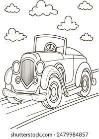 Coloring page outline of the cartoon retro truck car. Colorful vector illustration, summer coloring book for kids.