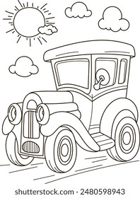 Coloring page outline of the cartoon retro truck car. Colorful vector illustration, summer coloring book for kids.