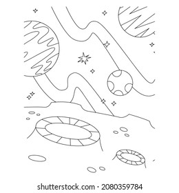 Coloring Page Outline Of a cartoon rocket with astronaut in space. Coloring book for kids.