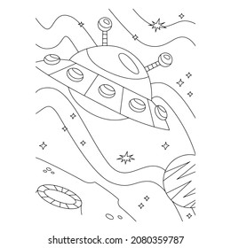 Coloring Page Outline Of a cartoon rocket with astronaut in space. Coloring book for kids.