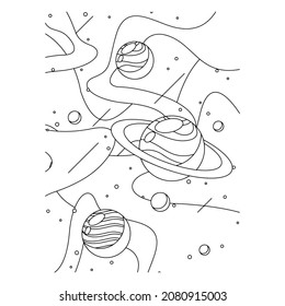 Coloring Page Outline Of a cartoon rocket with astronaut in space. Coloring book for kids.