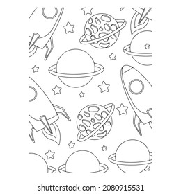 Coloring Page Outline Of a cartoon rocket with astronaut in space. Coloring book for kids.
