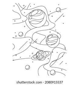 Coloring Page Outline Of a cartoon rocket with astronaut in space. Coloring book for kids.