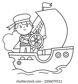 Coloring Page Outline Cartoon Sail Ship Stock Vector (Royalty Free ...