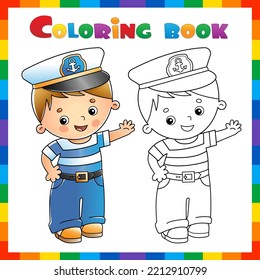 Coloring Page Outline of cartoon sailor or seaman. Profession. Coloring book for kids.