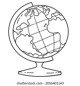 Coloring Page Outline Of Cartoon School Globe. Geography And Travel. Coloring Book For Kids