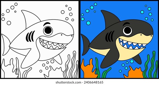 Coloring page outline of cartoon shark