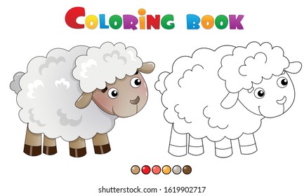 Coloring Page Outline of cartoon sheep. Farm animals. Coloring book for kids.