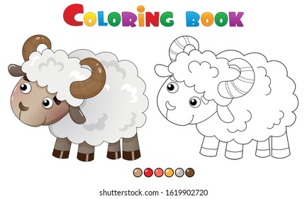 Coloring Page Outline of cartoon sheep. Farm animals. Coloring book for kids.