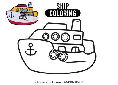 Coloring Page Outline Of cartoon ship. Professional transport. Coloring Book for kids. outline vector illustration isolated on white