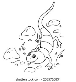 Coloring Page Outline Of cartoon small cheerful lizard. Coloring Book for kids.