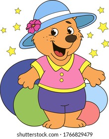 Coloring page outline of cartoon smiling cute bear. Colorful vector illustration, summer coloring book for kids.