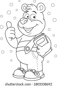 Coloring page outline of cartoon smiling cute bear with book. Colorful vector illustration, school coloring book for kids.
