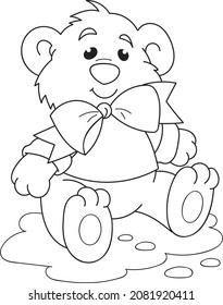 Coloring page outline of cartoon smiling cute bear. Colorful vector illustration, animal coloring book for kids.