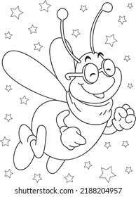Coloring page outline of cartoon smiling cute bee. Colorful vector illustration, coloring book for kids.