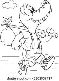 Coloring page outline of the cartoon smiling cute crocodile. Colorful vector illustration, summer coloring book for kids.