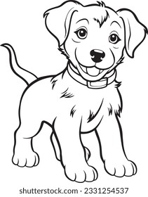 Coloring page outline of cartoon smiling cute little dog, Summers coloring book for kids, Colorful vector illustration, Cartoon cute puppy coloring page for Kids, Beagle dog