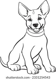 Coloring page outline of cartoon smiling cute little dog, Summers coloring book for kids, Colorful vector illustration, Cartoon cute puppy coloring page for Kids, Belgian Malinois