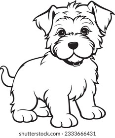 Esbozo de página de color de caricatura sonriendo lindo perro, libro de colores de Summers para niños, ilustración de un vector colorido colorido, página de dibujos animados adorable para niños, Bouvier des Flandres