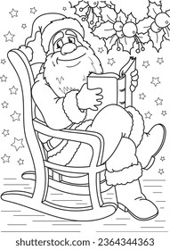 Coloring page outline of cartoon smiling cute Christmas Santa Claus. Colorful vector illustration, winters coloring book for kids.