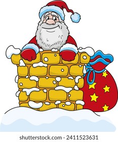 Coloring page outline of cartoon smiling cute Santa Claus with Christmas gifts. Colorful vector illustration, winters coloring book for kids.